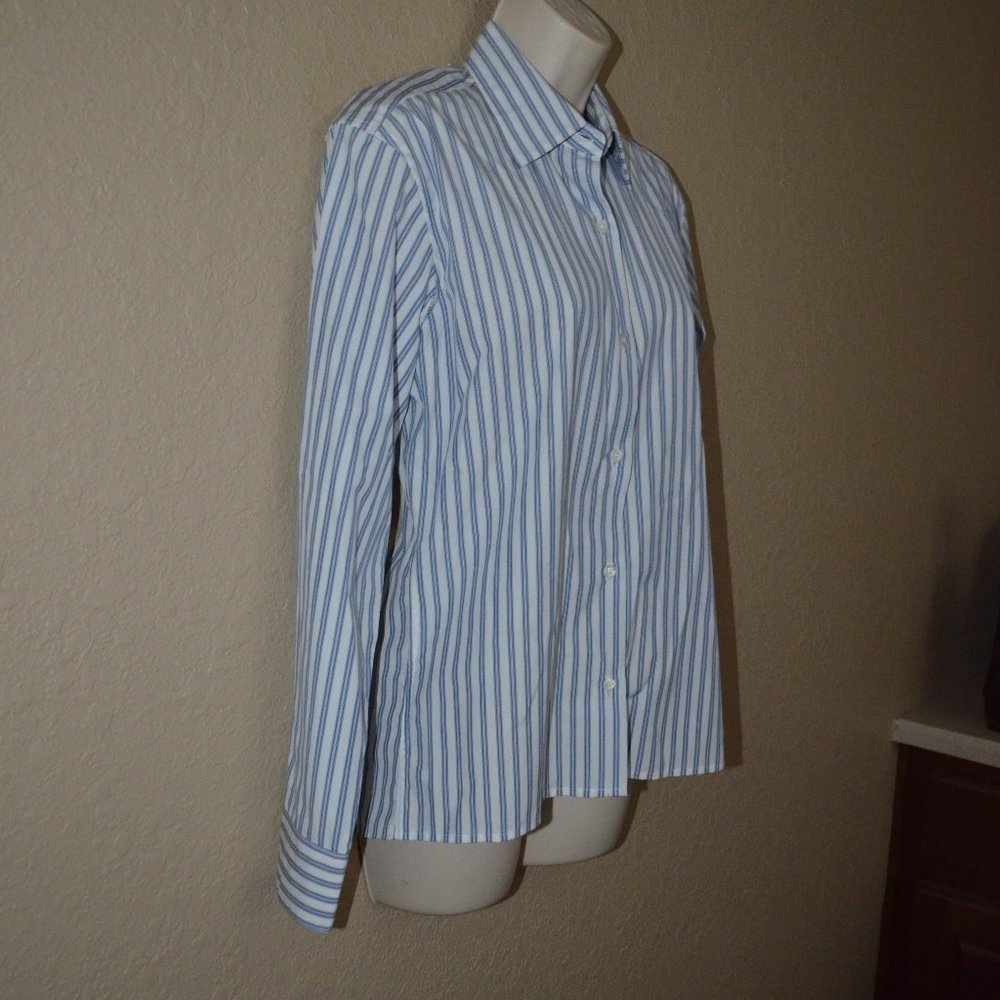 NWOT $535 Sz 34 0 Dries Van Noten Blue White Striped Long Sleeve Blouse - Picture 4 of 6